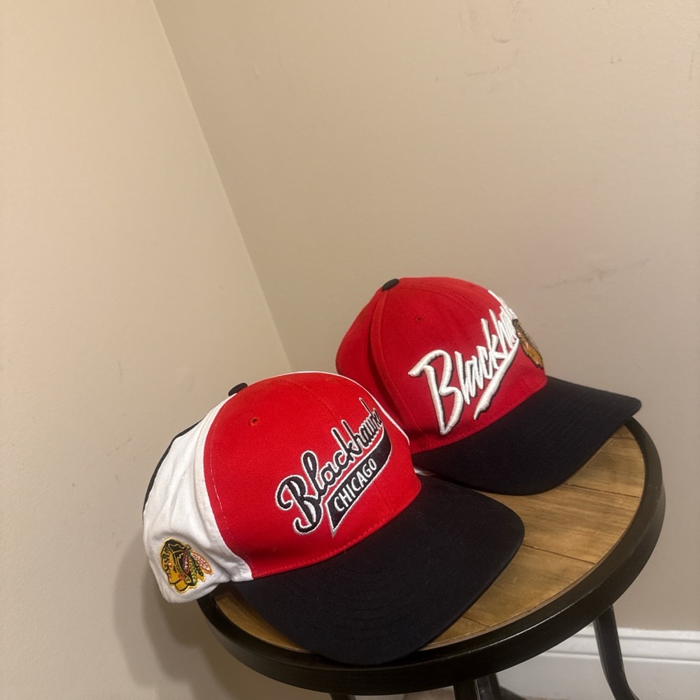 Chicago Blackhawks Red & Black Script Logo SnapBack Hats